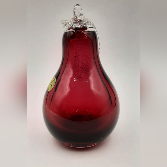 Vintage Canadian Rossi Art Glass Red Pear Home Decor Paperweight Handmade - Picture 2 of 7